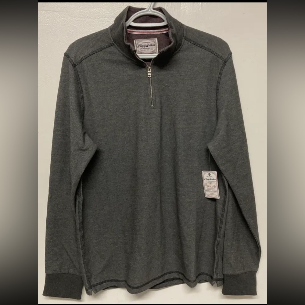 Flag & Anthem Mens Quarter Zip Sweater Pullover Medium Dark Grey Mid-Weight NWT